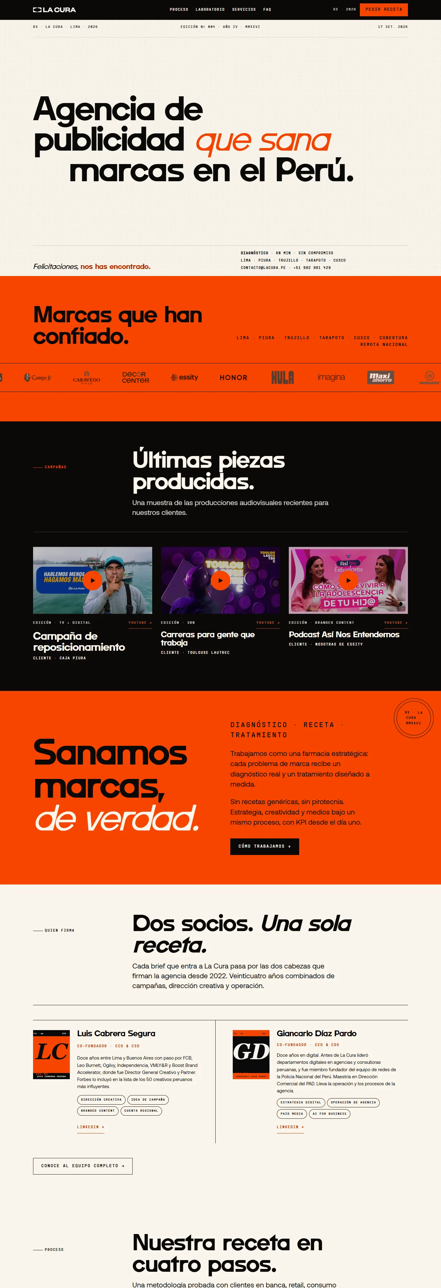 Página de inicio de La Cura: Agencia de publicidad que sana marcas en el Perú